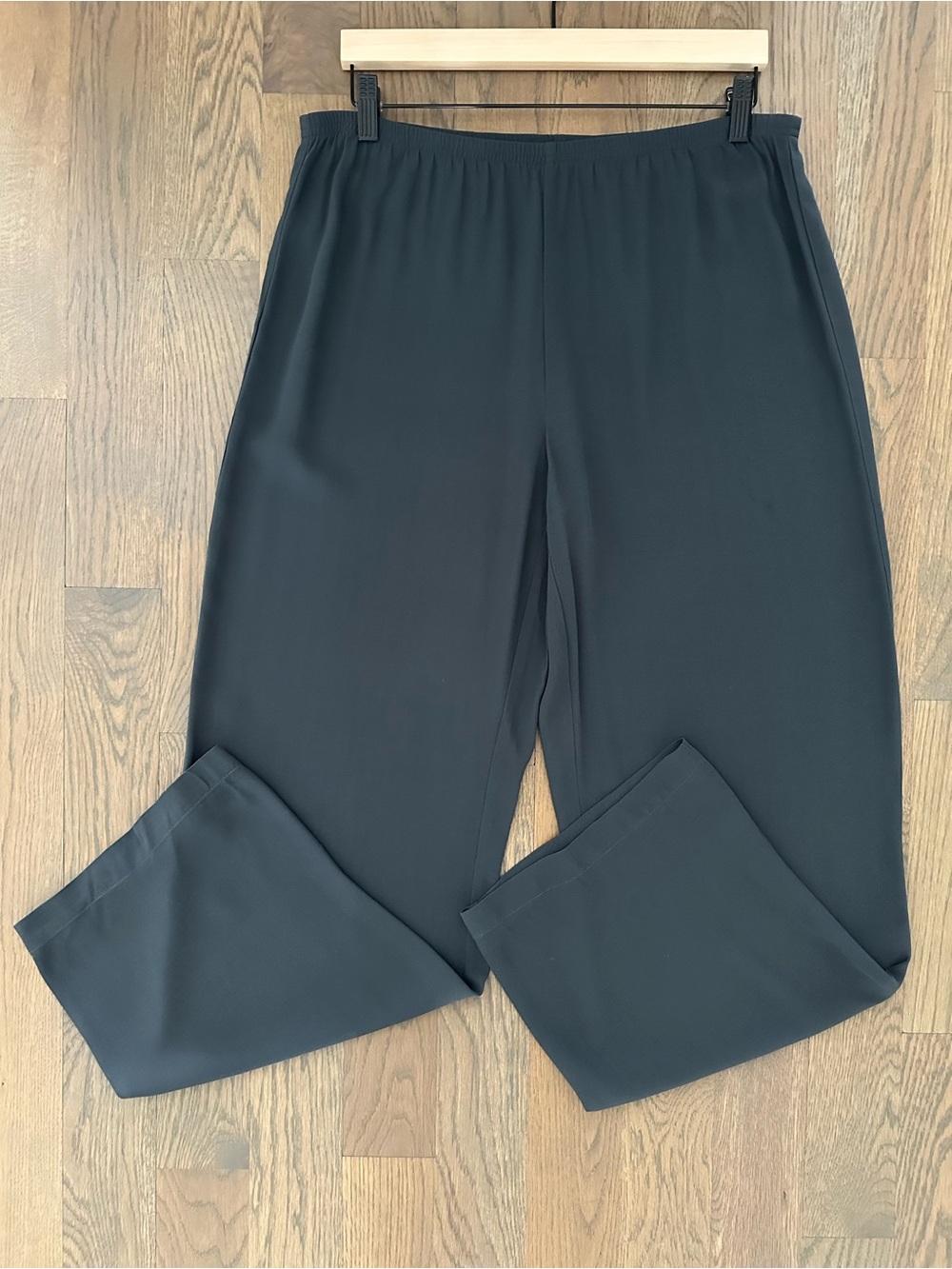 Eileen Fisher High Waist Wide Leg Silk Georgette Pant in Dark Blue Grey Small - Picture 1 of 10